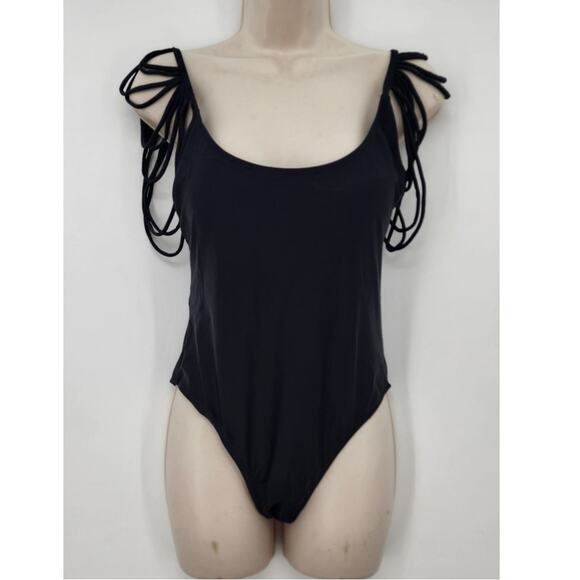 New One Piece Black‎ Draped Monokini Shoulder One Piece Swimsuit Size Large - Picture 3 of 10